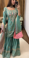 Rama Color Embroidery Sequence Work Sharara Suit