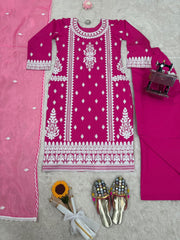 Presenting Chine Stitch Work Pink Color Palazzo Suit