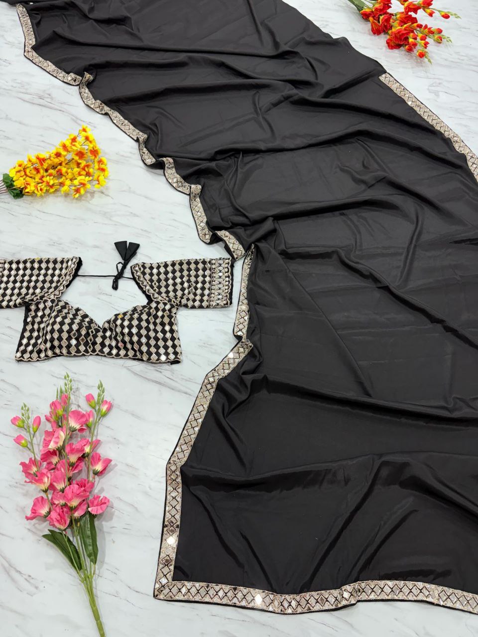 Preferable Black Color Crape Silk Designer Saree