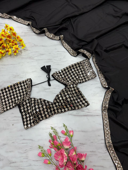 Preferable Black Color Crape Silk Designer Saree