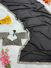 Preferable Black Color Crape Silk Designer Saree