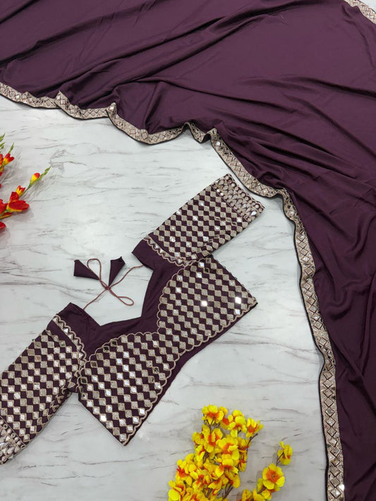 Preferable Wine Color Crape Silk Designer Saree