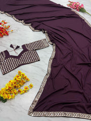 Preferable Wine Color Crape Silk Designer Saree