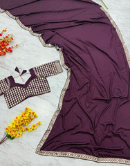 Preferable Wine Color Crape Silk Designer Saree
