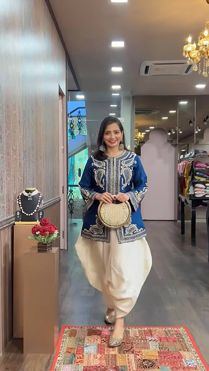 Amazing Heavy Sequence Work Navy Blue Color Dhoti Suit