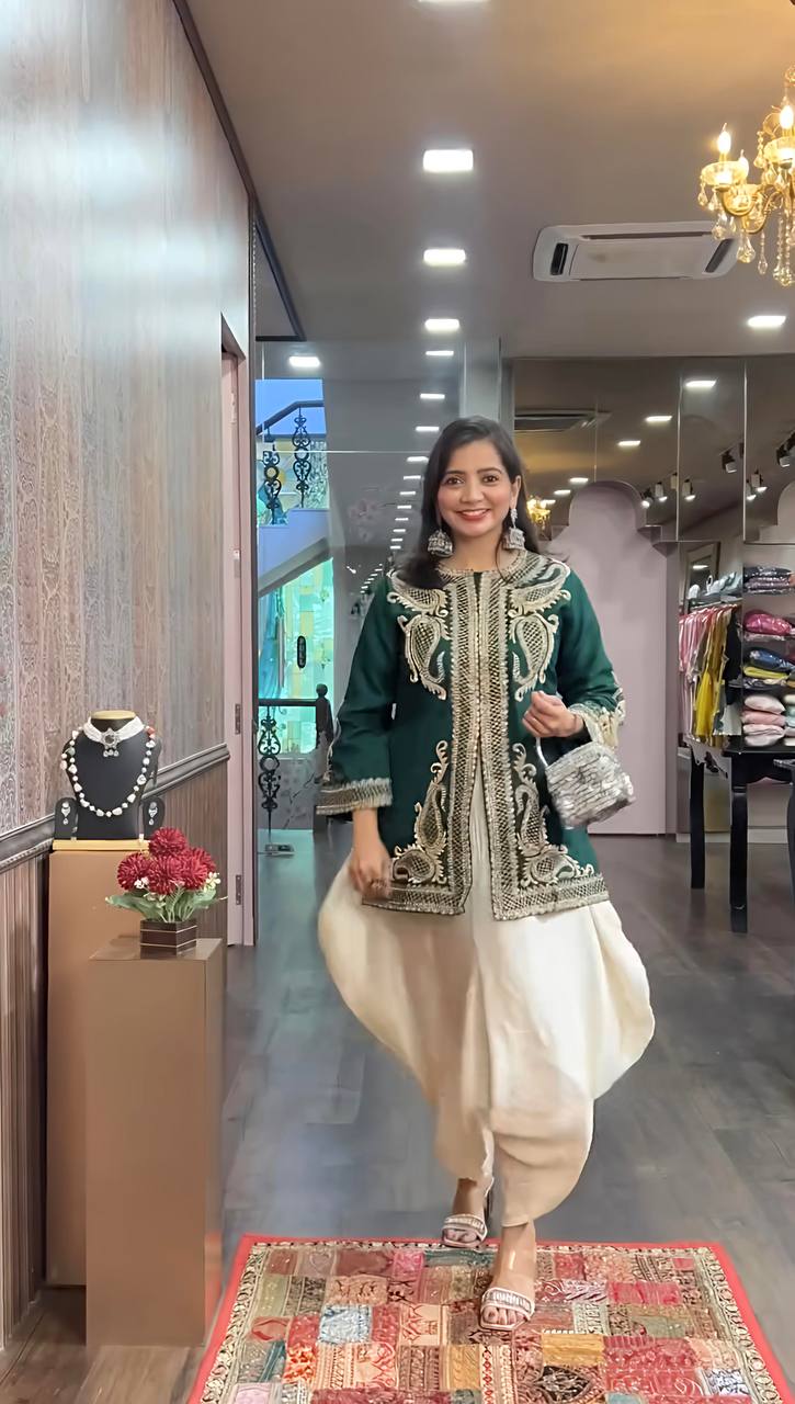 Amazing Heavy Sequence Work Green Color Dhoti Suit