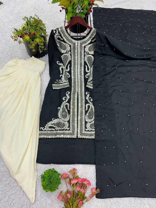 Amazing Heavy Sequence Work Black Color Dhoti Suit