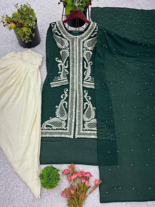 Amazing Heavy Sequence Work Green Color Dhoti Suit