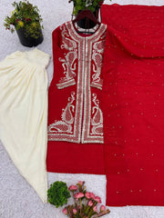 Amazing Heavy Sequence Work Red Color Dhoti Suit