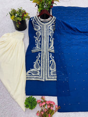 Amazing Heavy Sequence Work Navy Blue Color Dhoti Suit
