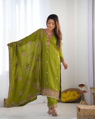 Green Color Embroidery With Sequence Work Salwar Suit