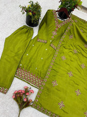 Green Color Embroidery With Sequence Work Salwar Suit