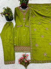 Green Color Embroidery With Sequence Work Salwar Suit
