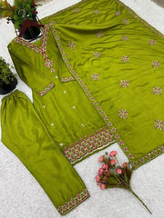Green Color Embroidery With Sequence Work Salwar Suit