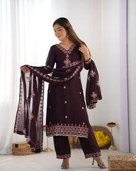 Wine Color Embroidery With Sequence Work Salwar Suit
