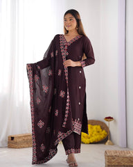 Wine Color Embroidery With Sequence Work Salwar Suit