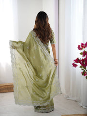 Green Color Thread With Sequence Work Designer Saree