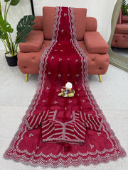 Maroon Color Thread With Sequence Work Designer Saree