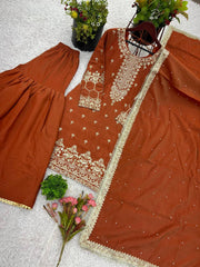 Good Looking Embroidery Work Brown Color Sharara Suit