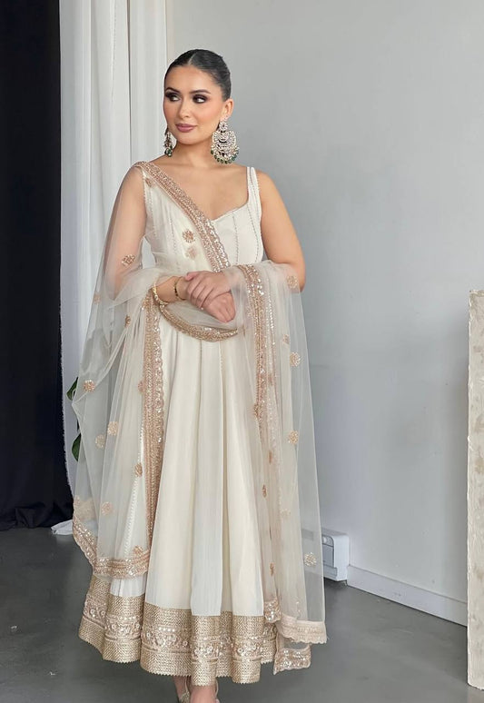 Fancy Sequence Work White Color Georgette Gown