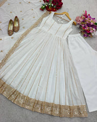 Fancy Sequence Work White Color Georgette Gown