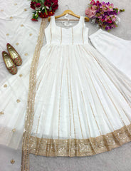Fancy Sequence Work White Color Georgette Gown