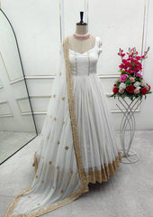 Fancy Sequence Work White Color Georgette Gown