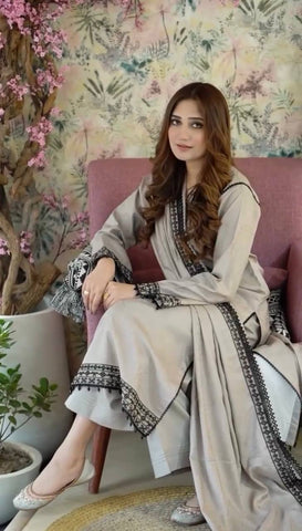 Casual Wear Embroidery Work Grey Color Salwar Suit