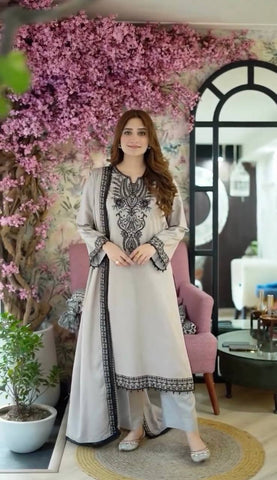 Casual Wear Embroidery Work Grey Color Salwar Suit