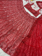 Heavy Thread Work Wedding Wear Red Color Lehenga Choli