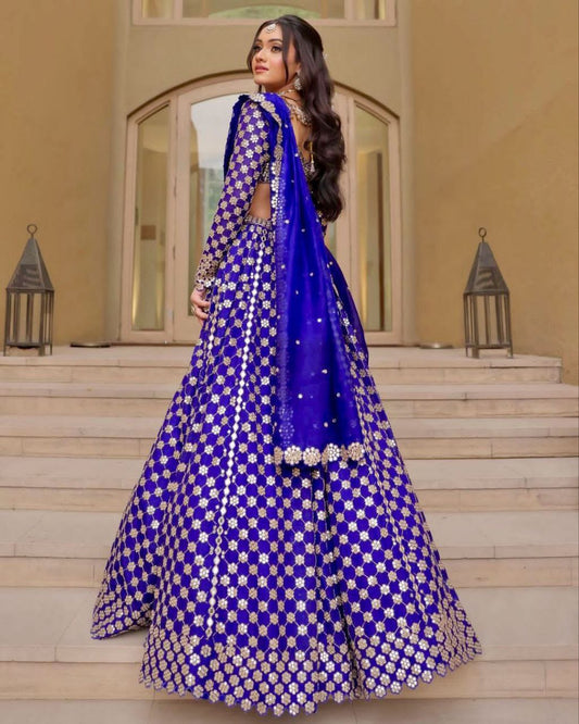 Embroidery With Sequence Work Blue Color Lehenga Choli