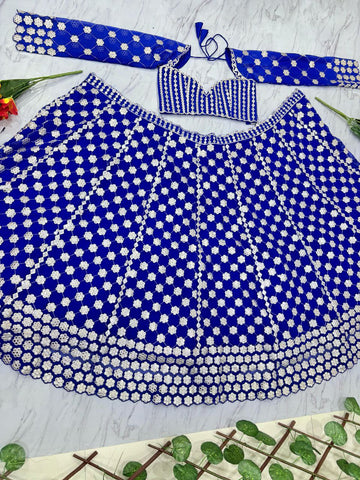 Embroidery With Sequence Work Blue Color Lehenga Choli