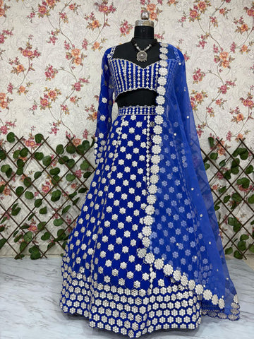 Embroidery With Sequence Work Blue Color Lehenga Choli