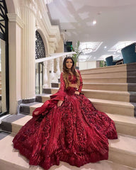 Beautiful Embellished Sequence Work Maroon Net Lehenga Choli