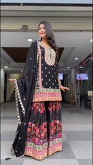 Multi Heavy Embroidery Work Black Palazzo Suit