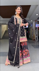 Multi Heavy Embroidery Work Black Palazzo Suit