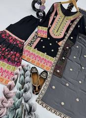 Multi Heavy Embroidery Work Black Palazzo Suit