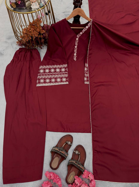 Amazing Maroon Palazzo Suit With Dupatta