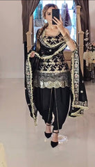 Black Color Sequence With Embroidery Work Dhoti Suit
