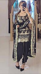 Black Color Sequence With Embroidery Work Dhoti Suit