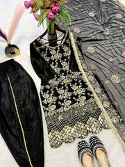 Black Color Sequence With Embroidery Work Dhoti Suit