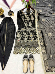 Black Color Sequence With Embroidery Work Dhoti Suit
