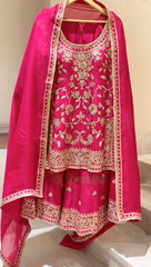 Heavy Embroidery Work Pink Color Chinon Silk Sharara Suit