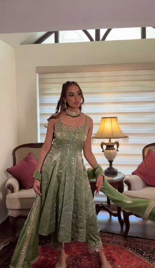 Beautiful Fandy Silk Green Color Gown