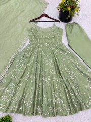 Beautiful Fandy Silk Green Color Gown