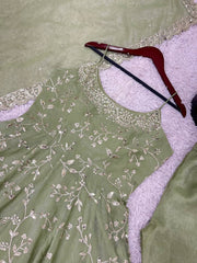 Beautiful Fandy Silk Green Color Gown