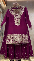 Chinnon Silk Embroidery Work Wine Color Sharara Suit
