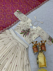 Multi Thread Work White Color Lehenga Choli With Pink Dupatta