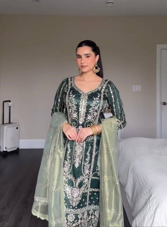 Beautiful Heavy Work Green Color Salwar Suit