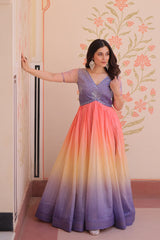 Double Shade Lavender Color Gold Crush Gown